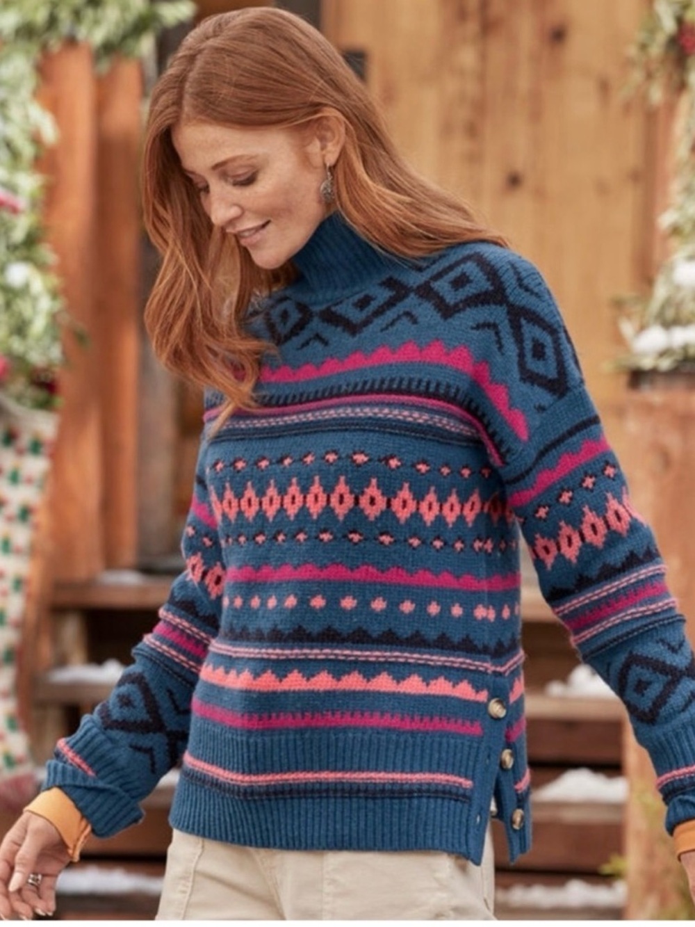 Sundance Fell Fair Isle Wool Sweater Mock Neck - XL